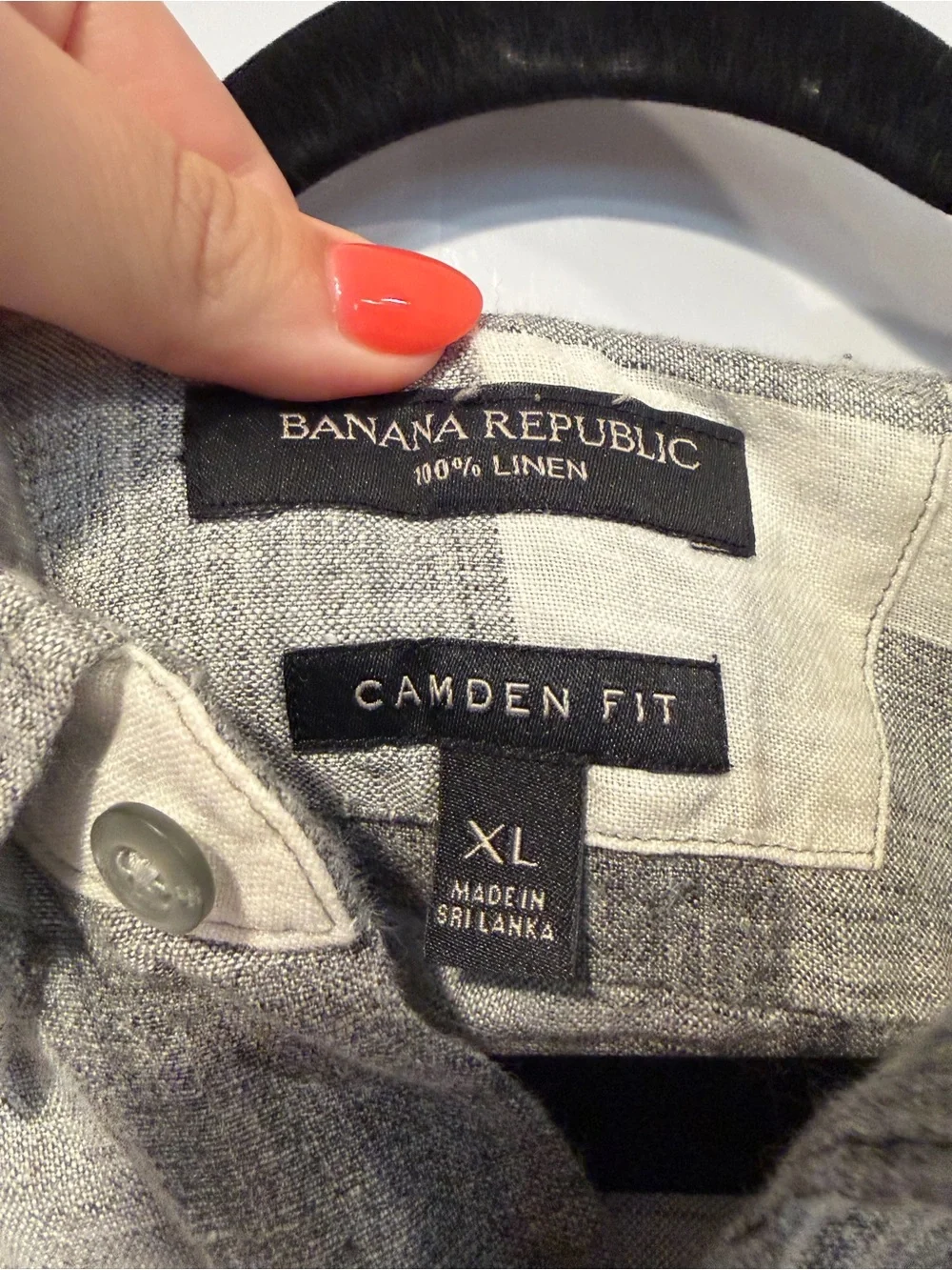 Banana Republic Short-Sleeve Gray & White Check Button-Down Shirt 100% Linen